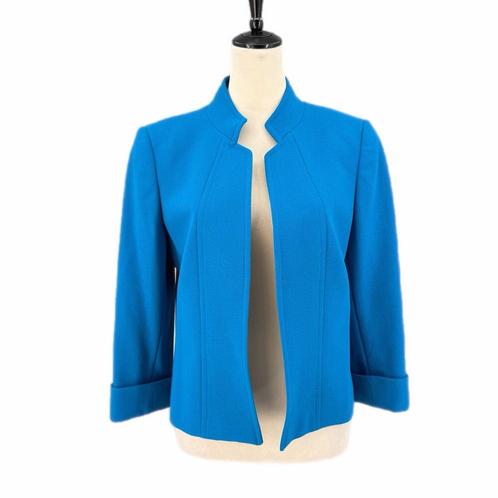 Tahari Bright Blue Open Workwear Office Professional Corpcore Blazer Jacket